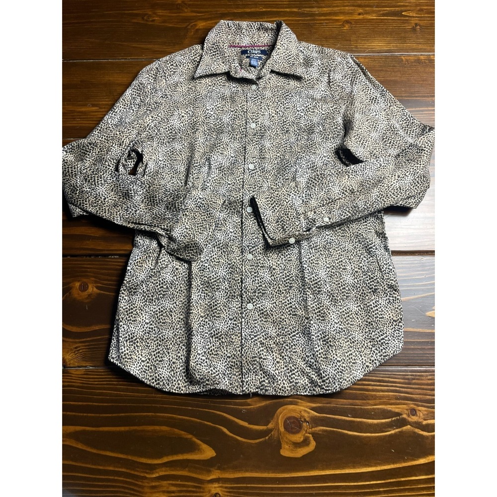 Chaps Shirt, Women's Size Medium, Tan Brown Black, Leopard Print, Button up